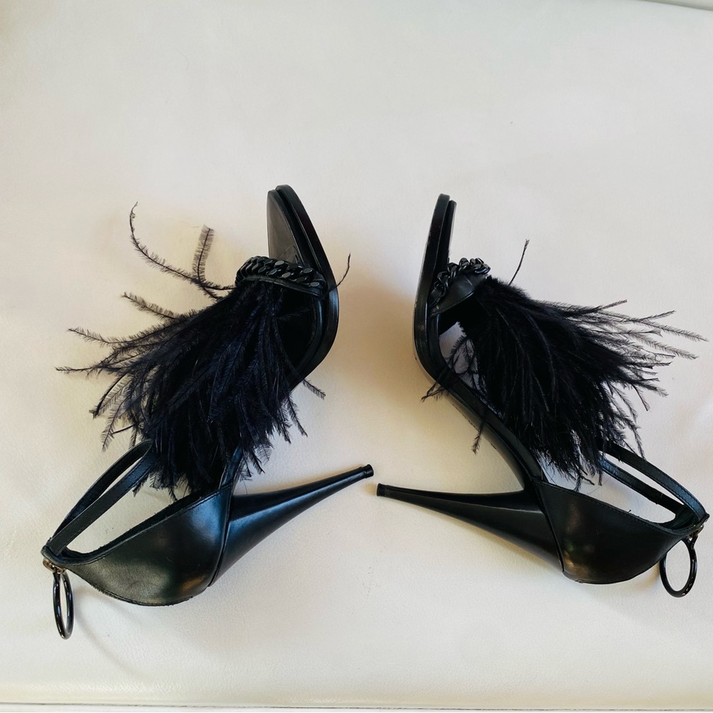 GIVENCHY Runaway Black Feathers Ankle Straps Heel sandals SZ 6/36 - Picture 9 of 13